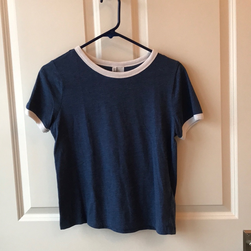 Navy Blue and White H&M Basics Short Sleeve Top